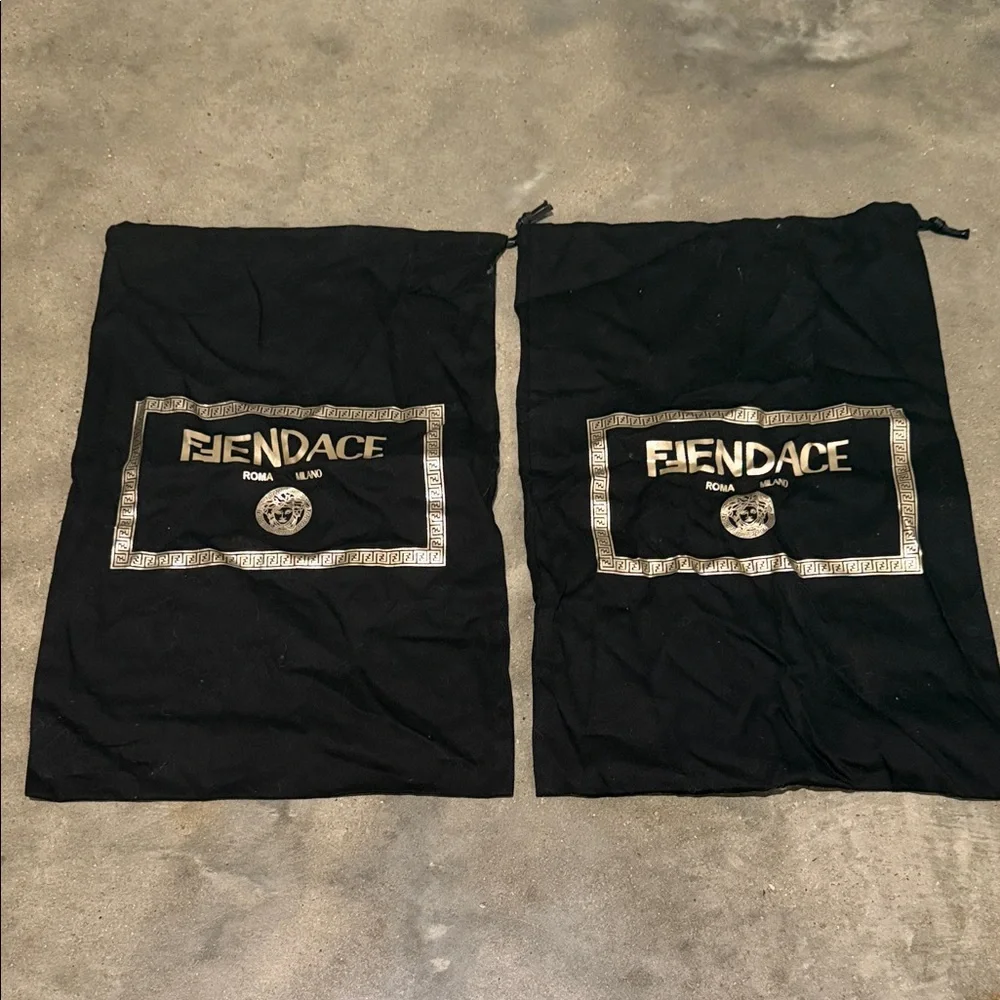 Authentic Versace Black and Gold Fiendace Drawstring Garment Bags (Pair)